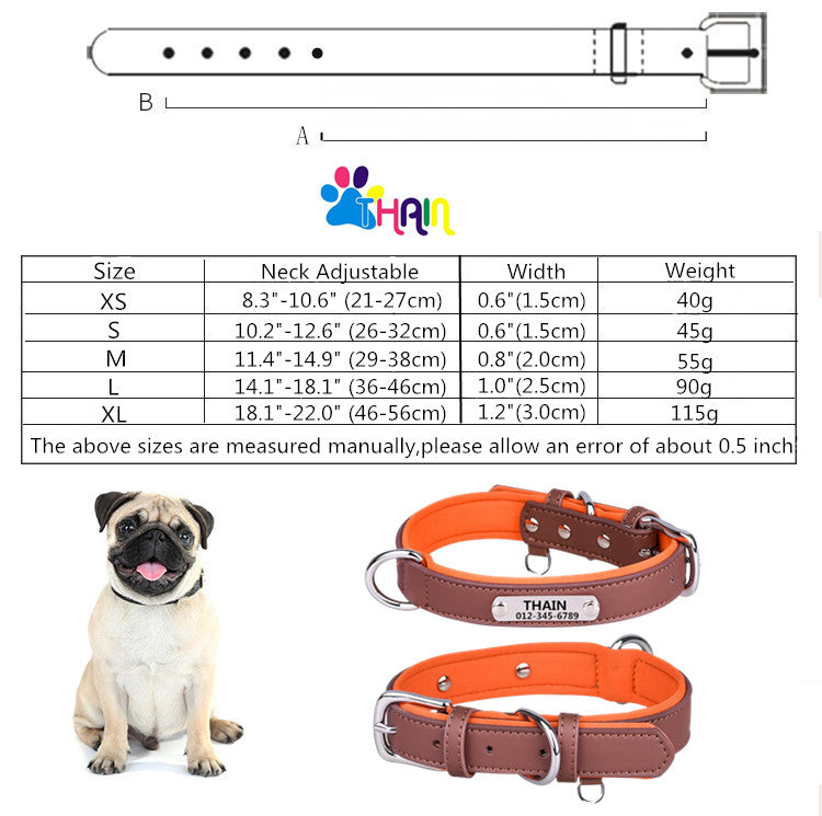 Customized Leather Dog ID Collar Personalized Pet Name Number and Leash set  XS-L
