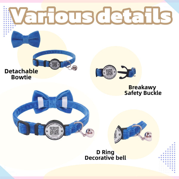 THAIN Personalized Cat Collar with Bell and Bowtie Breakaway QR Code Name Smart ID tag Quick Release Soft Comfortable Collar for Cats and Kittens