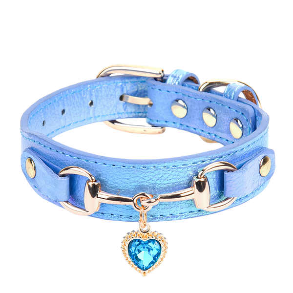 THAIN Fashion Dog Collar with Bling Diamonds & Heart Charm – 5 Holes Adjustable PU Leather Rhinestones Necklace Collar, Gold Buckle for Small Dogs Girl