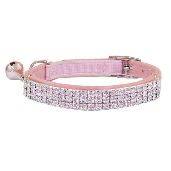 THAIN Rhinestones Cat Dog Collar Soft Velvet Safe Adjustable Collar Bling Diamante with Bells, 8-11 inch for Small Dogs and Cats