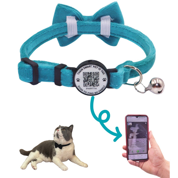 THAIN Personalized Cat Collar with Bell and Bowtie Breakaway QR Code Name Smart ID tag Quick Release Soft Comfortable Collar for Cats and Kittens