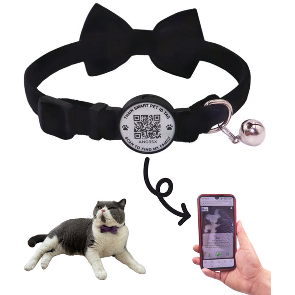 THAIN Personalized Cat Collar with Bell and Bowtie Breakaway QR Code Name Smart ID tag Quick Release Soft Comfortable Collar for Cats and Kittens