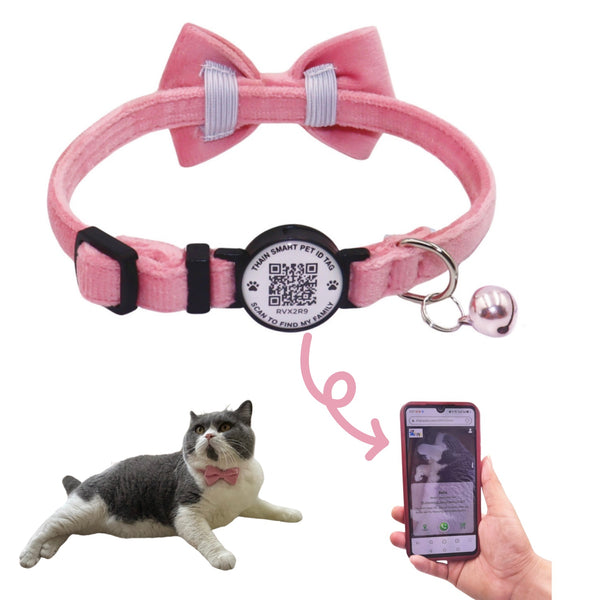 THAIN Personalized Cat Collar with Bell and Bowtie Breakaway QR Code Name Smart ID tag Quick Release Soft Comfortable Collar for Cats and Kittens