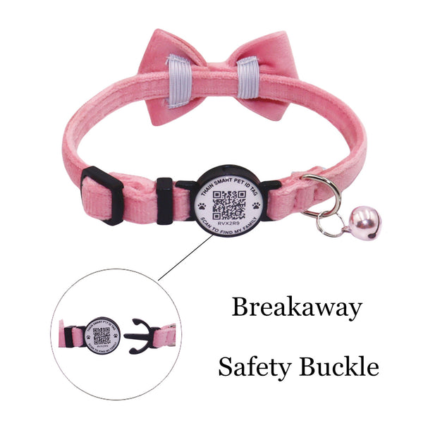 THAIN Personalized Cat Collar with Bell and Bowtie Breakaway QR Code Name Smart ID tag Quick Release Soft Comfortable Collar for Cats and Kittens