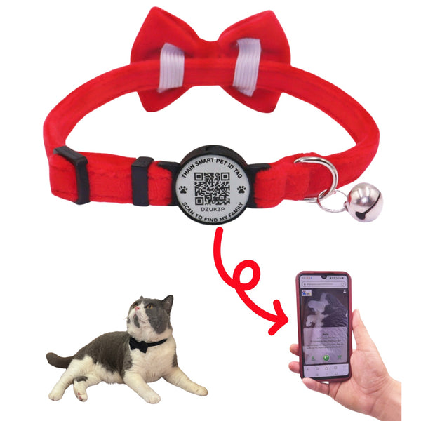 THAIN Personalized Cat Collar with Bell and Bowtie Breakaway QR Code Name Smart ID tag Quick Release Soft Comfortable Collar for Cats and Kittens