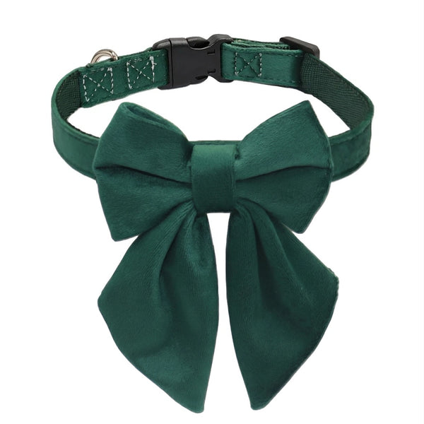 THAIN Velvet Dog Collar with Style Bow Tie, Quick Release Plastic Buckle Adjustable Dog Collars for Small Medium Large Dogs Pets