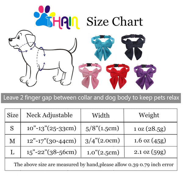 THAIN Velvet Dog Collar with Style Bow Tie, Quick Release Plastic Buckle Adjustable Dog Collars for Small Medium Large Dogs Pets