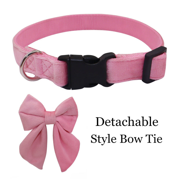 THAIN Velvet Dog Collar with Style Bow Tie, Quick Release Plastic Buckle Adjustable Dog Collars for Small Medium Large Dogs Pets