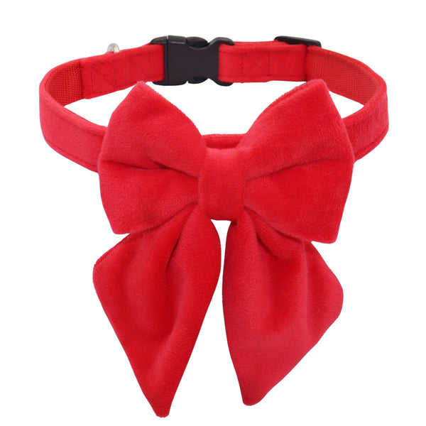 THAIN Velvet Dog Collar with Style Bow Tie, Quick Release Plastic Buckle Adjustable Dog Collars for Small Medium Large Dogs Pets