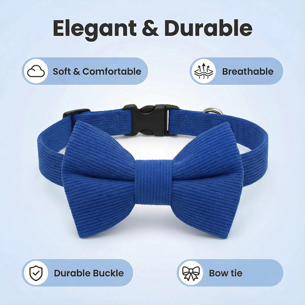 THAIN Dog Collar with Bow Tie Corduroy,Soft,Breathable&Adjustable Quick Release Plastic Buckle Dog Collars for Small Medium Large Dogs Pets