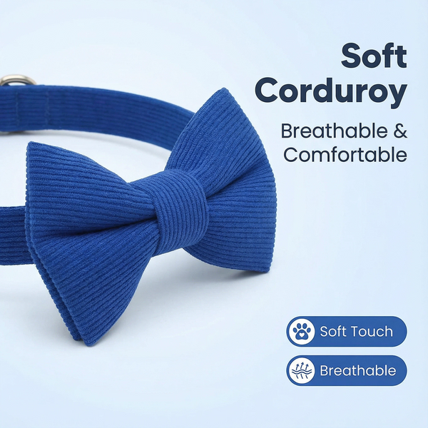 THAIN Dog Collar with Bow Tie Corduroy,Soft,Breathable&Adjustable Quick Release Plastic Buckle Dog Collars for Small Medium Large Dogs Pets