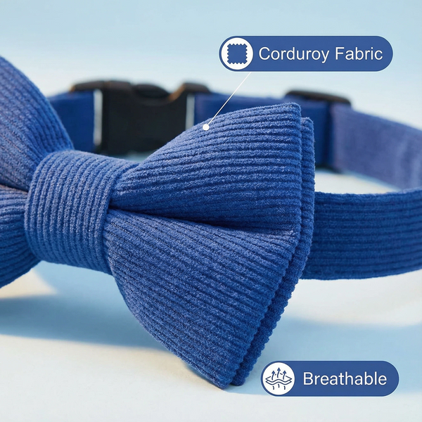 THAIN Dog Collar with Bow Tie Corduroy,Soft,Breathable&Adjustable Quick Release Plastic Buckle Dog Collars for Small Medium Large Dogs Pets