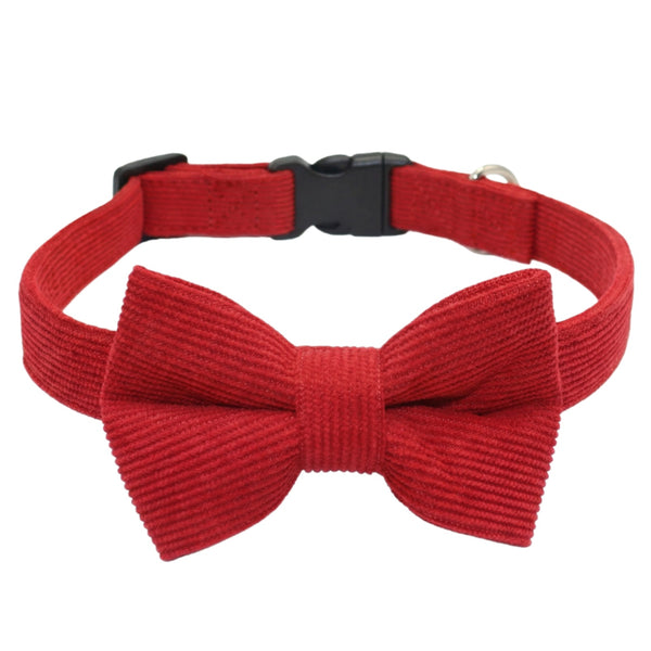 THAIN Dog Collar with Bow Tie Corduroy,Soft,Breathable&Adjustable Quick Release Plastic Buckle Dog Collars for Small Medium Large Dogs Pets