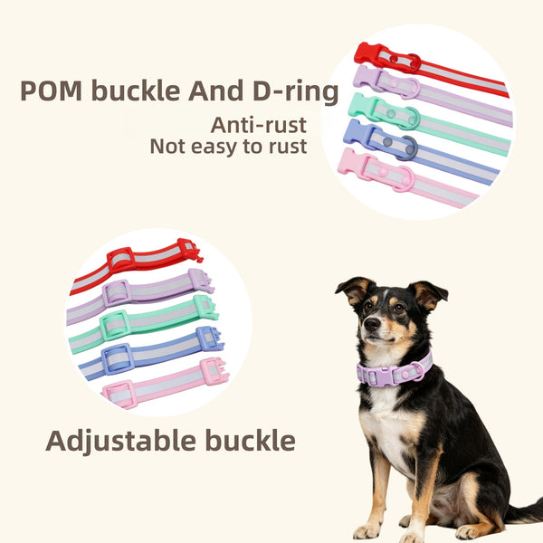 THAIN Waterproof Reflective Dog Collar –PVC Webbing with High Visibility Reflective Strip–Easy to Clean – Perfect for Daily Use & Night Walks – for Small Medium Large Dogs