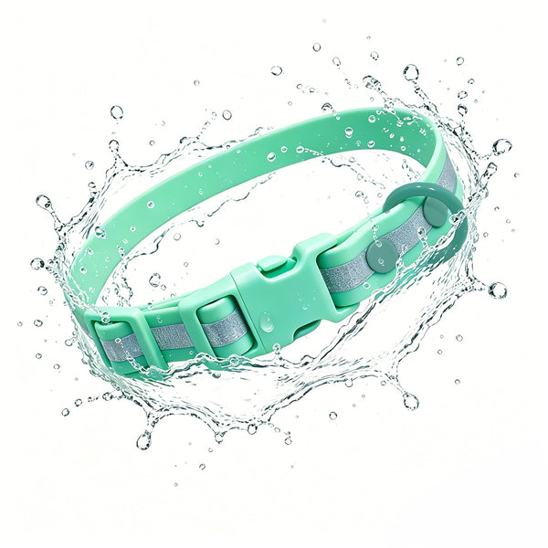 THAIN Waterproof Reflective Dog Collar –PVC Webbing with High Visibility Reflective Strip–Easy to Clean – Perfect for Daily Use & Night Walks – for Small Medium Large Dogs