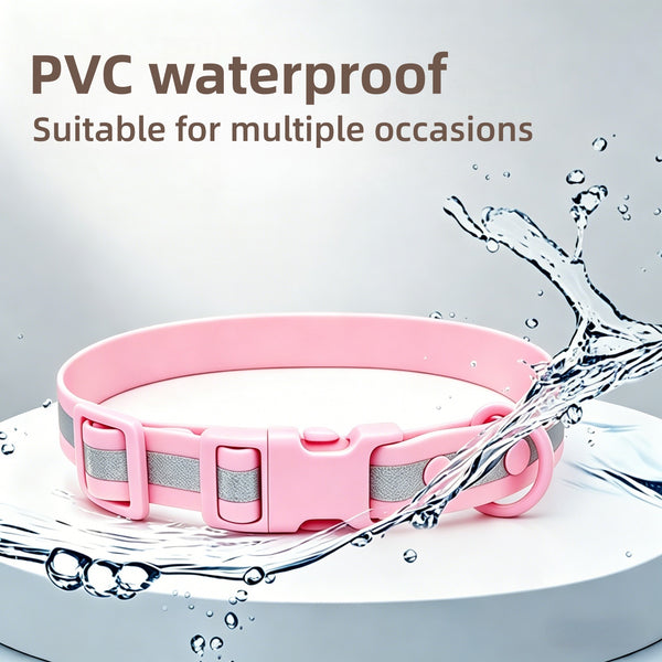 THAIN Waterproof Reflective Dog Collar –PVC Webbing with High Visibility Reflective Strip–Easy to Clean – Perfect for Daily Use & Night Walks – for Small Medium Large Dogs