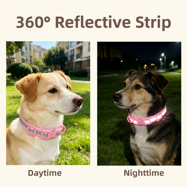 THAIN Waterproof Reflective Dog Collar –PVC Webbing with High Visibility Reflective Strip–Easy to Clean – Perfect for Daily Use & Night Walks – for Small Medium Large Dogs