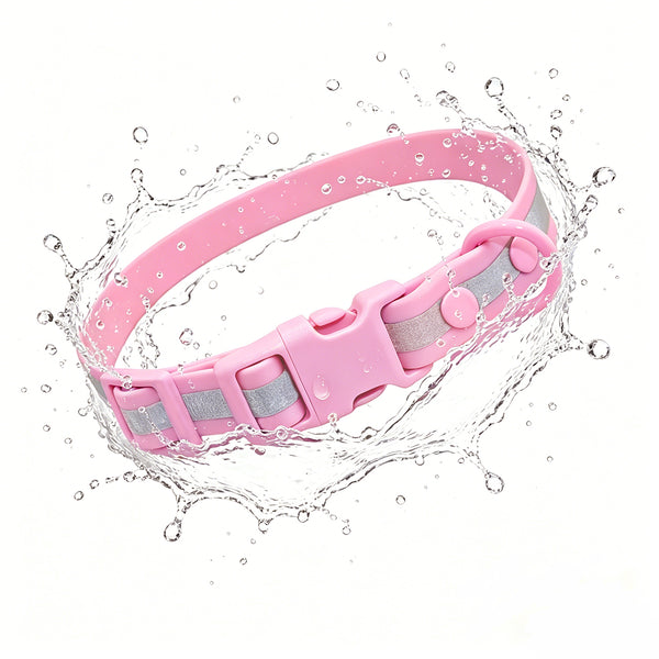 THAIN Waterproof Reflective Dog Collar –PVC Webbing with High Visibility Reflective Strip–Easy to Clean – Perfect for Daily Use & Night Walks – for Small Medium Large Dogs