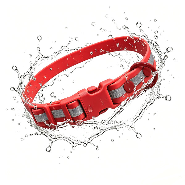 THAIN Waterproof Reflective Dog Collar –PVC Webbing with High Visibility Reflective Strip–Easy to Clean – Perfect for Daily Use & Night Walks – for Small Medium Large Dogs