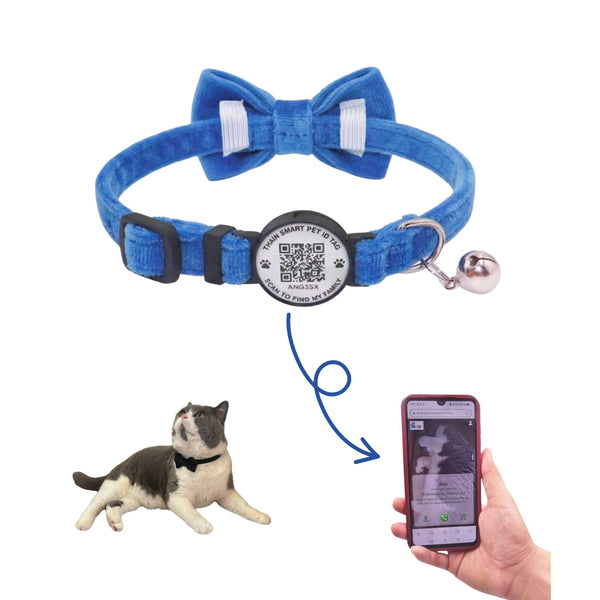 THAIN Personalized Cat Collar with Bell and Bowtie Breakaway QR Code Name Smart ID tag Quick Release Soft Comfortable Collar for Cats and Kittens