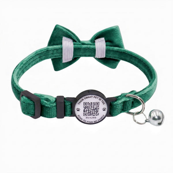 THAIN Personalized Cat Collar with Bell and Bowtie Breakaway QR Code Name Smart ID tag Quick Release Soft Comfortable Collar for Cats and Kittens