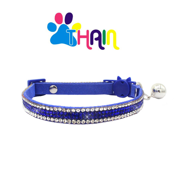 THAIN Basic Adjustable Cat Collar Bling Diamond Breakaway with Bell for Kitten Girl boy