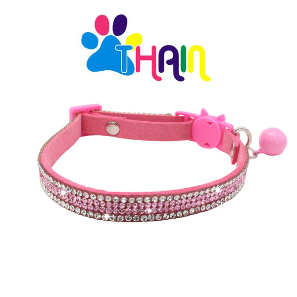 THAIN Basic Adjustable Cat Collar Bling Diamond Breakaway with Bell for Kitten Girl boy