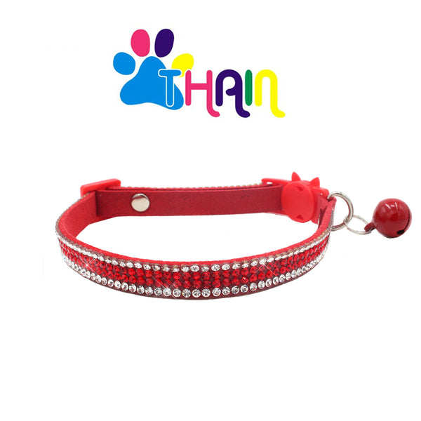 THAIN Basic Adjustable Cat Collar Bling Diamond Breakaway with Bell for Kitten Girl boy