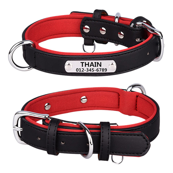 THAIN Personalized Dog Collars Microfiber Leather with Free Engraved Name Plate, Neoprene Padded Pet Collar for Puppy Small Medium Large Dogs