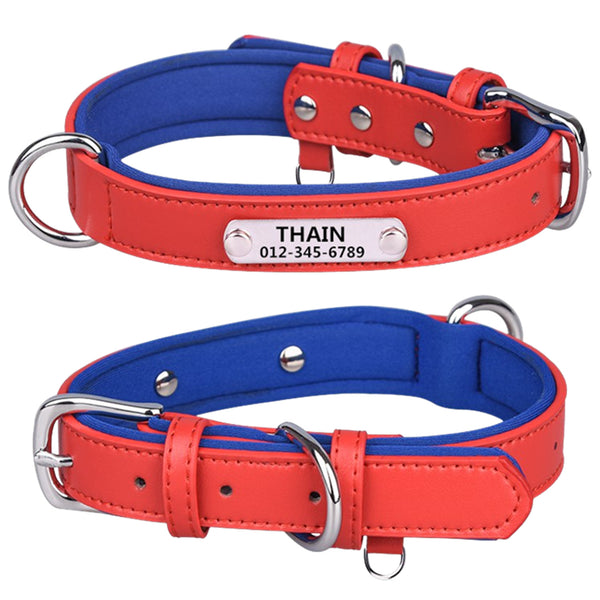 THAIN Personalized Dog Collars Microfiber Leather with Free Engraved Name Plate, Neoprene Padded Pet Collar for Puppy Small Medium Large Dogs