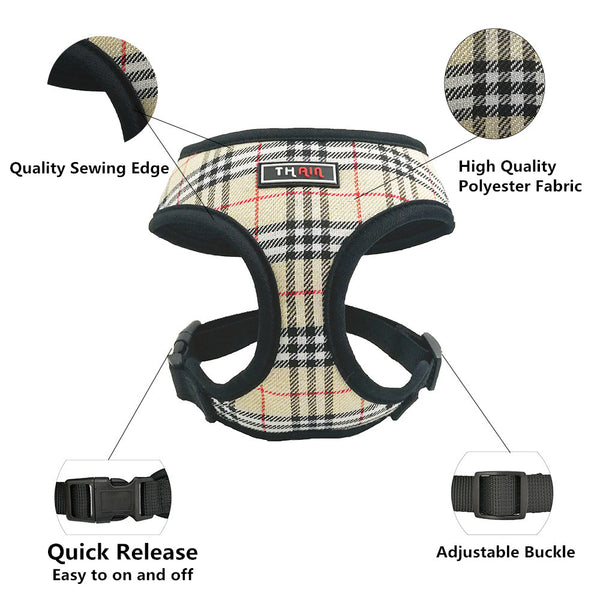 THAIN Plaid Dog and Cat Vest Mesh Harness Padded for Puppy Small Medium Dogs Eco-Freiendly