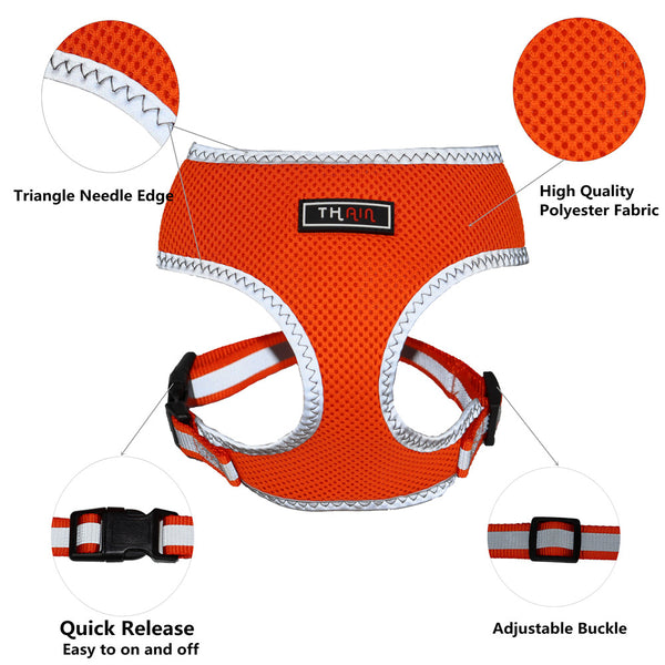 THAIN Reflective Dog and Cat Vest Mesh Harness Padded for Puppy Small Medium Dogs Eco-Freiendly