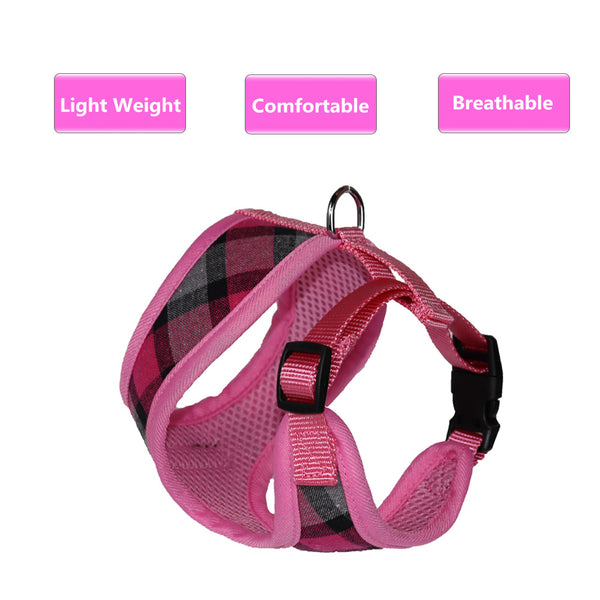 THAIN Plaid Dog and Cat Vest Mesh Harness Padded for Puppy Small Medium Dogs Eco-Freiendly