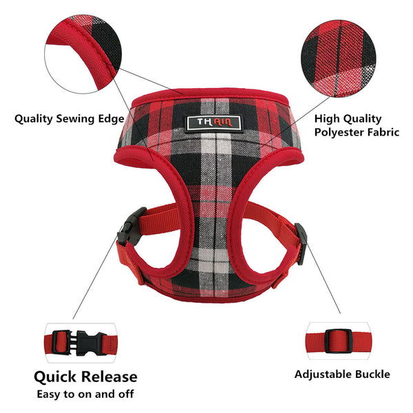 THAIN Plaid Dog and Cat Vest Mesh Harness Padded for Puppy Small Medium Dogs Eco-Freiendly