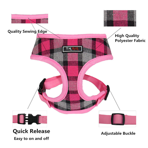 THAIN Plaid Dog and Cat Vest Mesh Harness Padded for Puppy Small Medium Dogs Eco-Freiendly