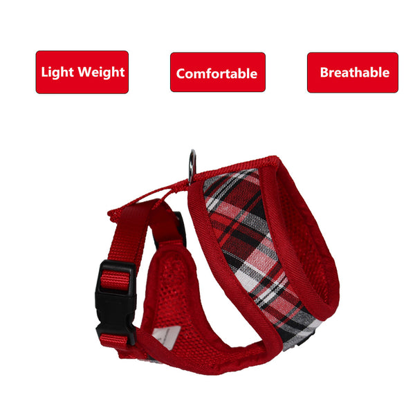 THAIN Plaid Dog and Cat Vest Mesh Harness Padded for Puppy Small Medium Dogs Eco-Freiendly